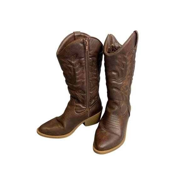 Steve Madden Womens Size 5 Brown Cowboy Boot Pull On Jsalty Faux Leather Western - Picture 2 of 7